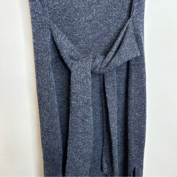 Everly Ribbed Knit Turtlneck Midi Sweater Dress with Tie Blue - Picture 7 of 7